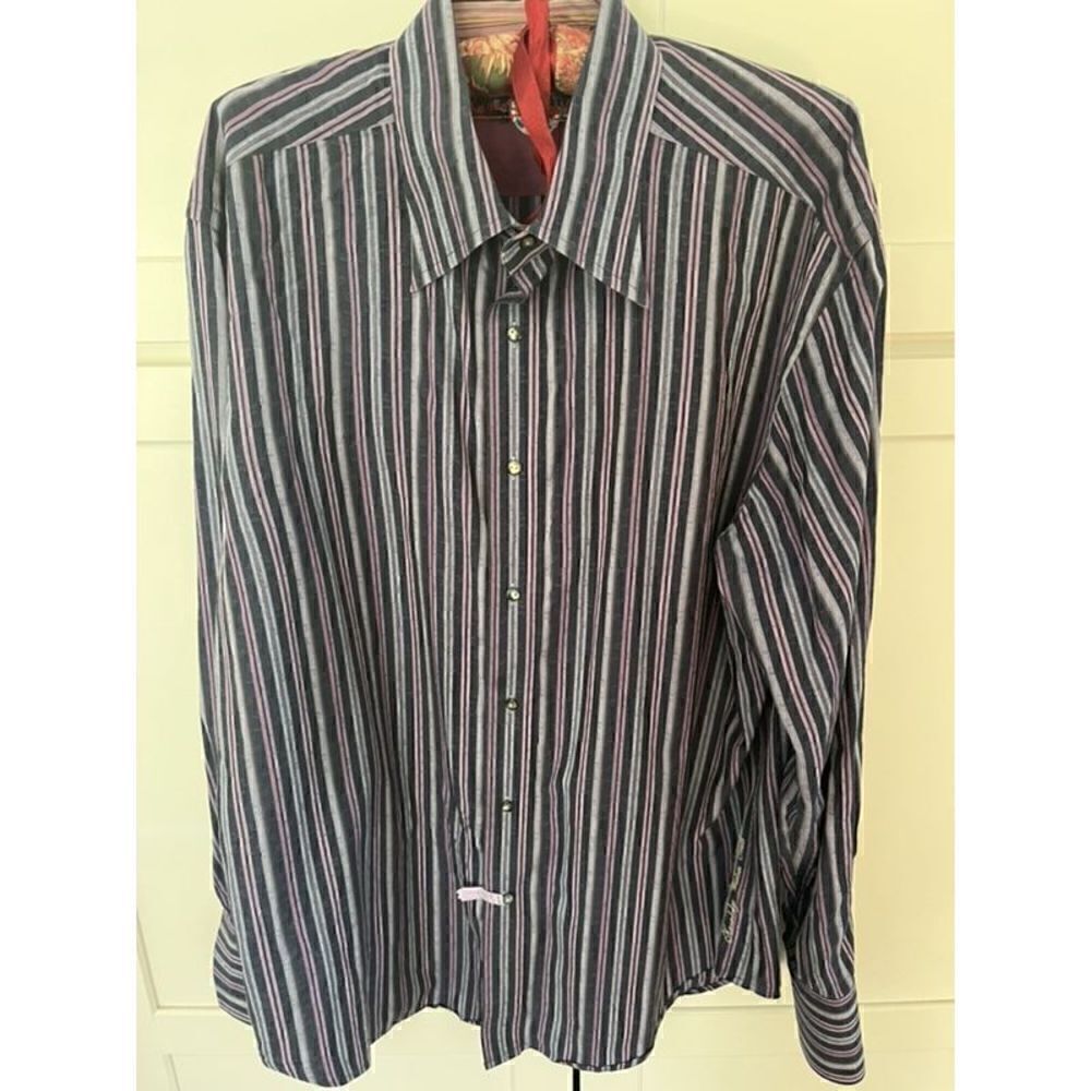 Robert Graham Men’s Classic Button Down Striped Shirt  Sz XL Flip Cuff Purple